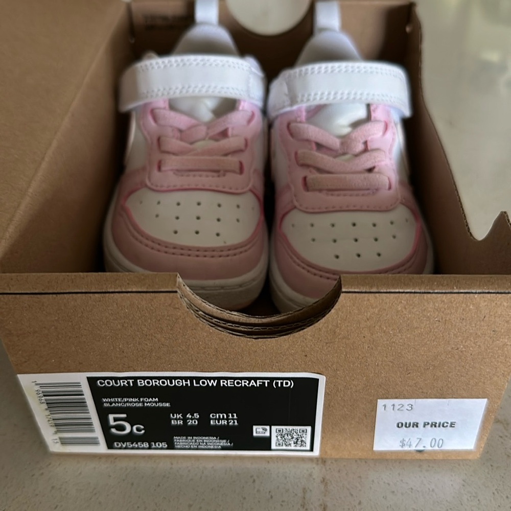 Toddler 5c Nike Court Borough Low Recraft Pink and White Sneakers